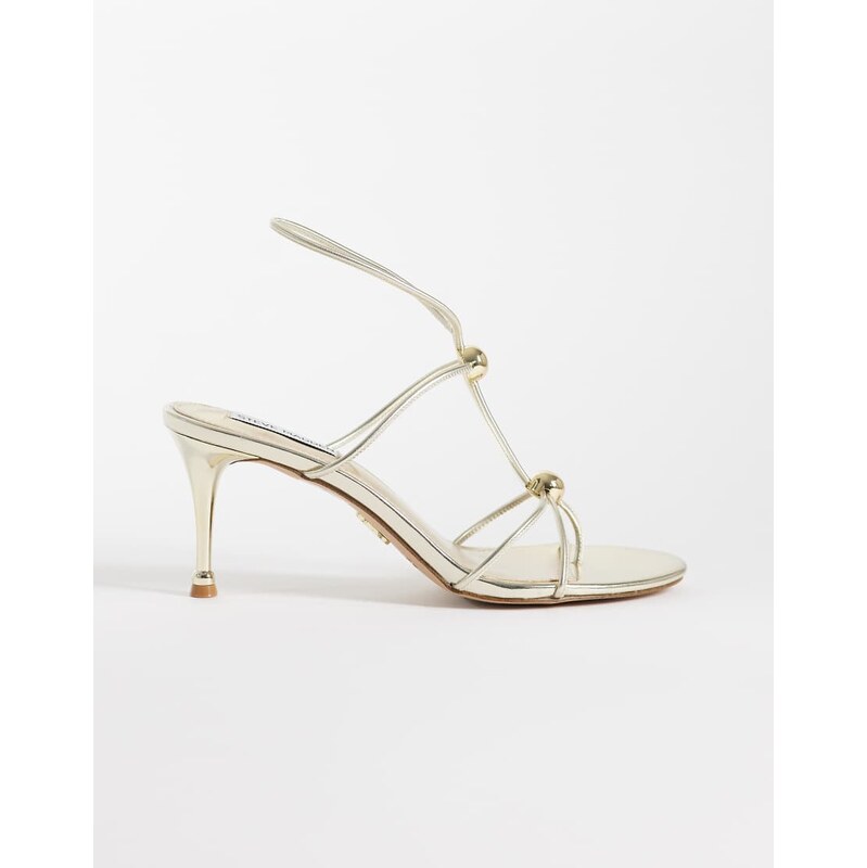 Steve Madden Ramos heeled sandal with gold embellishment in gold