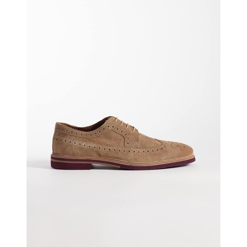 ASOS DESIGN lace up brogue shoes in stone suede-Neutral