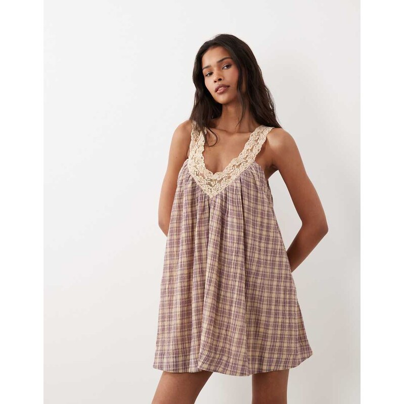 ASOS DESIGN v neck smock poplin mini sundress with tea stained