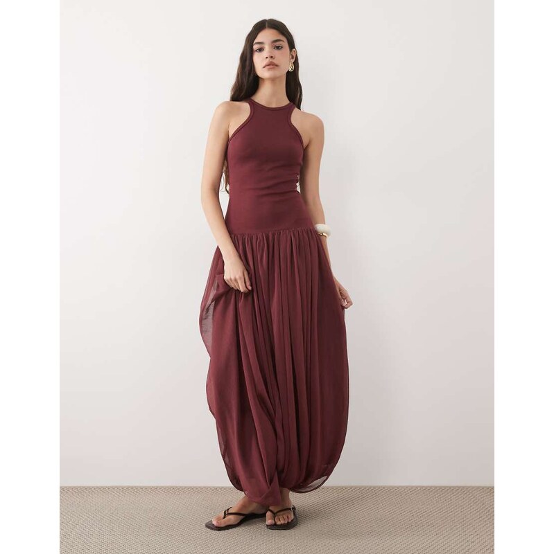 ASOS DESIGN hybrid racer maxi dress in burgundy-Red