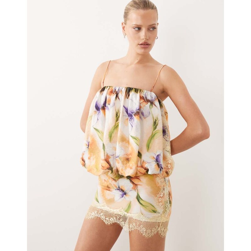 ASOS DESIGN lace applique bubble hem mini dress in blurred