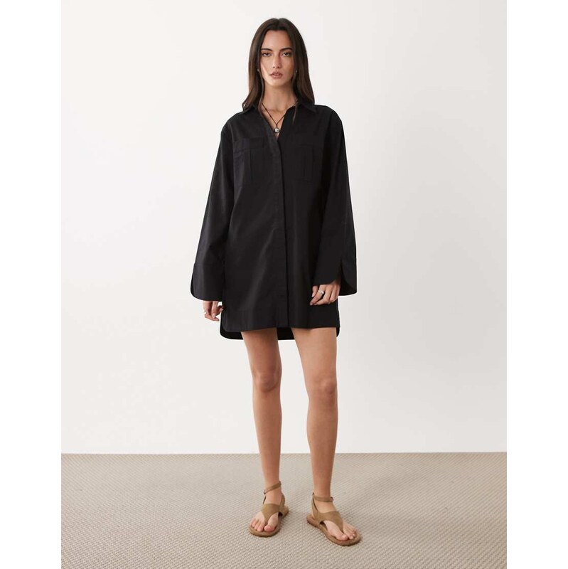 ASOS DESIGN cotton linen mini shirt dress with wide cuffs and
