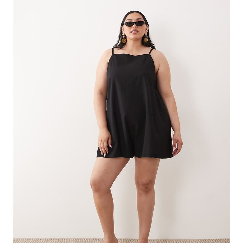 ASOS Curve ASOS DESIGN Curve cotton linen pinny playsuit in