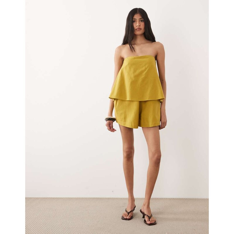 ASOS DESIGN bandeau double layer playsuit in tropical fruit