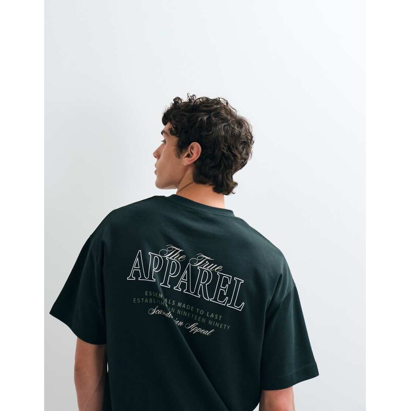 Jack & Jones oversized backprint script t-shirt in forest green