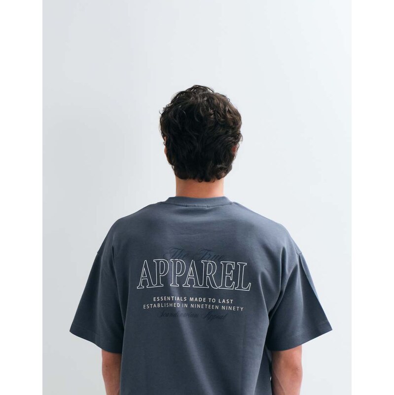 Jack & Jones oversized backprint script t-shirt in slate blue