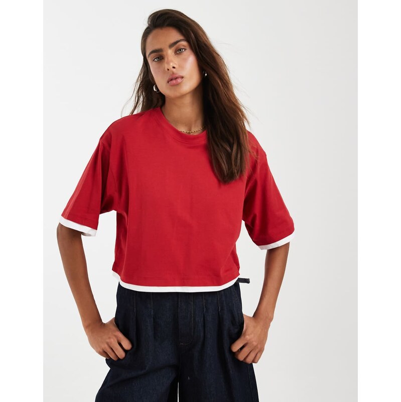 JJXX double layer oversize cropped tee in red