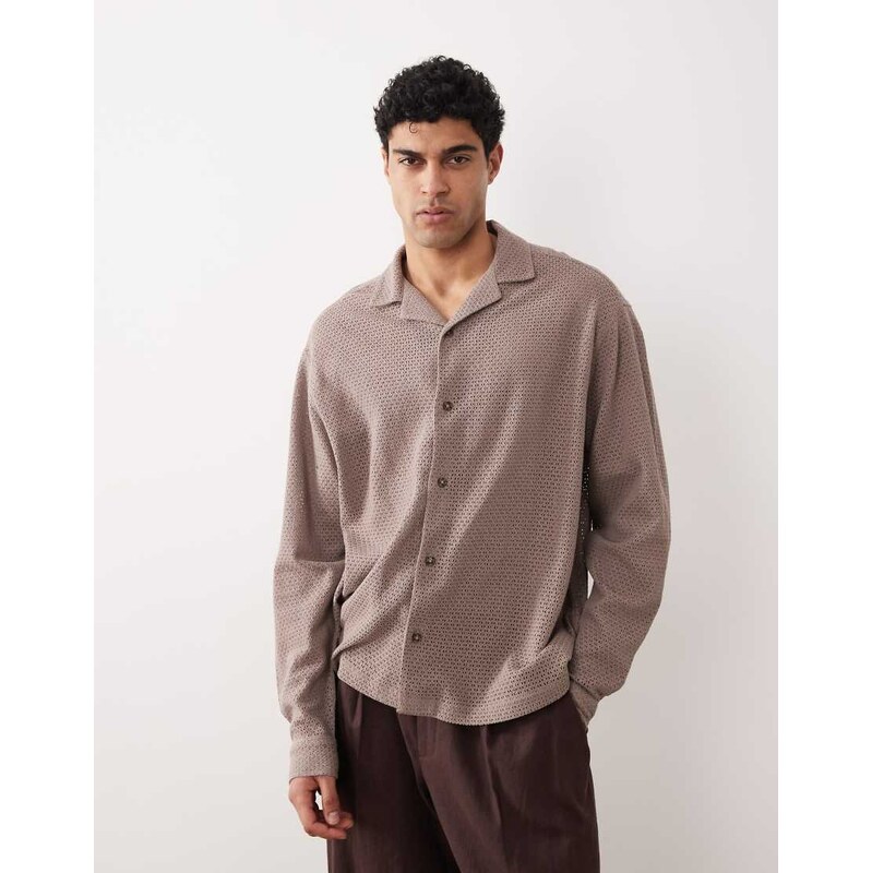 ASOS DESIGN oversized revere open texture shirt in brown