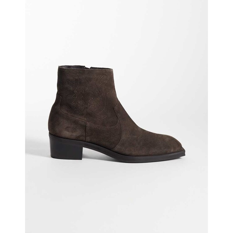 ASOS DESIGN cuban heeled boots with western detailing in brown