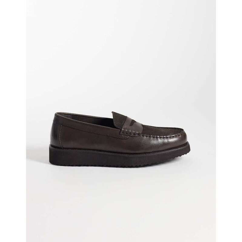 ASOS DESIGN penny loafers in brown leather and suede mix