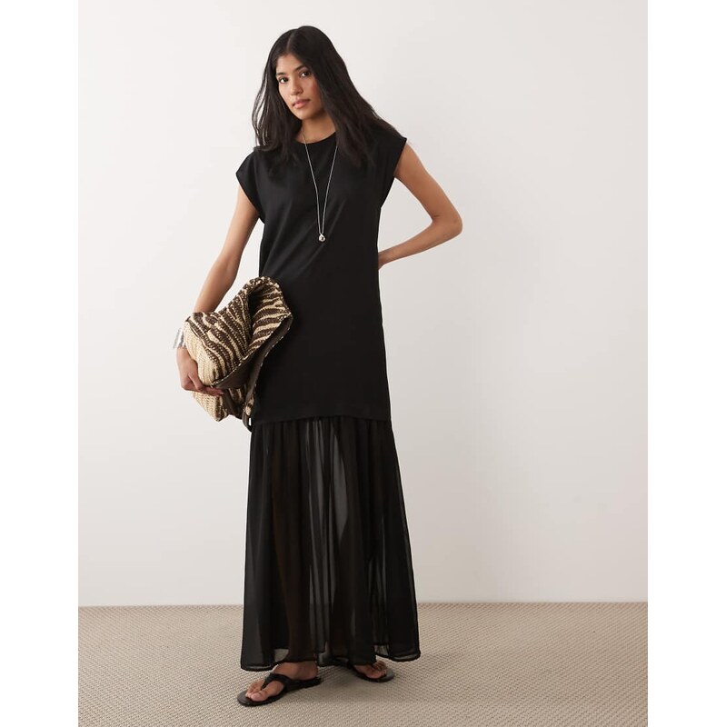 ASOS DESIGN hybrid midi dress with sheer hem in black