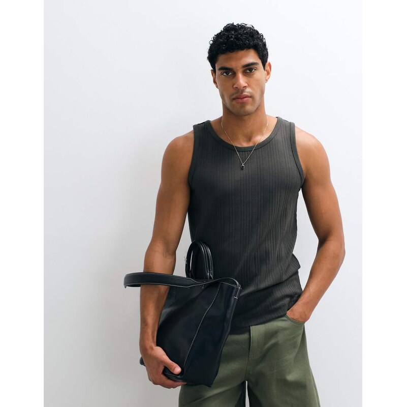 Selected ribbed vest top in brown