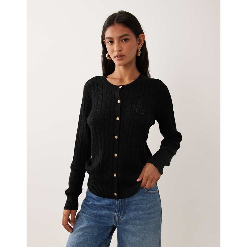 Lauren by Ralph Lauren icon logo cotton cable knit cardigan in