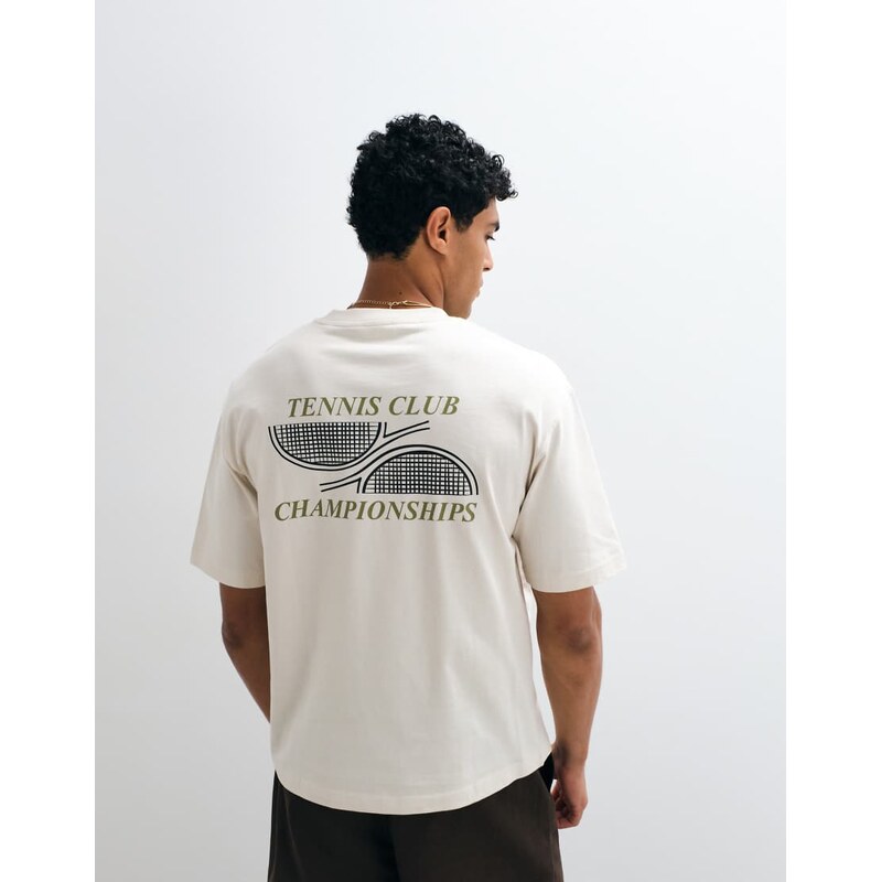 Selected heavyweight boxy fit t-shirt with green tennis club
