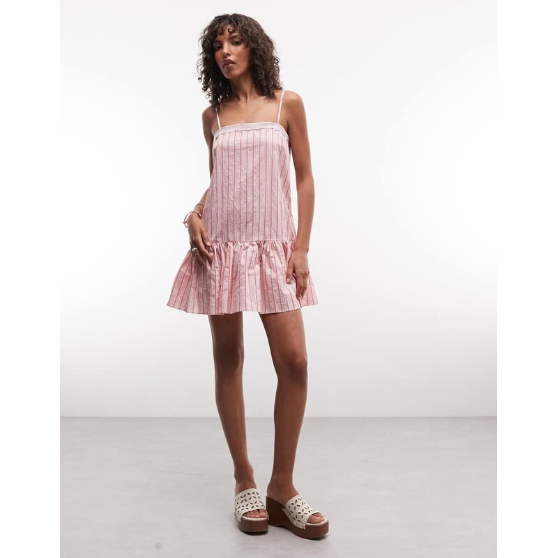 Reclaimed vintage stripe dropped waist sun dress-Pink