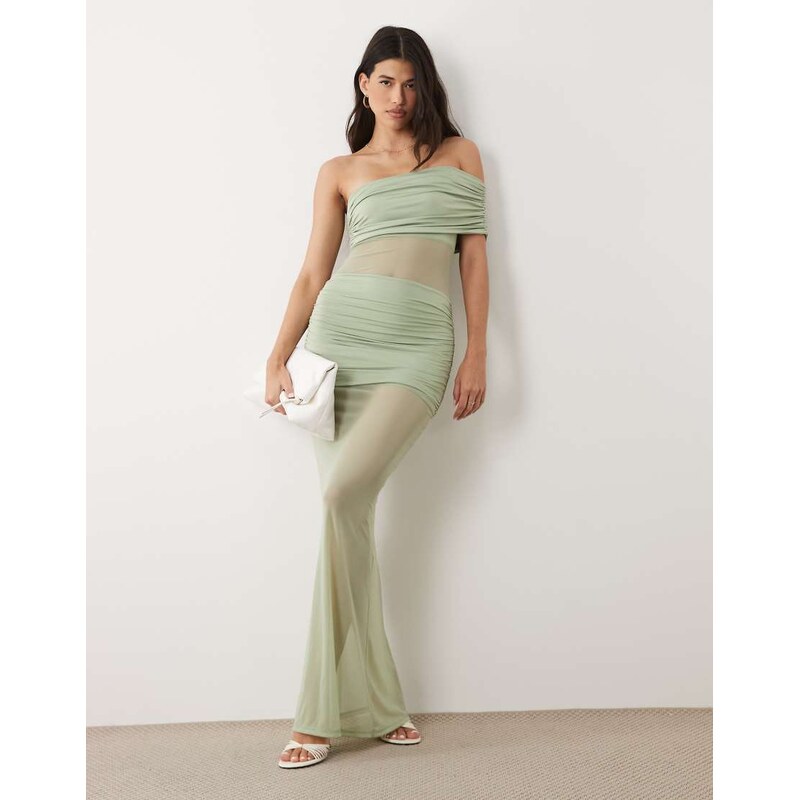 Aria Cove double layered slinky asymmetric off shoulder mesh