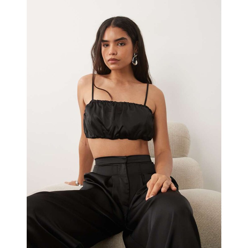 ASOS DESIGN satin bubble bralette co ord in black