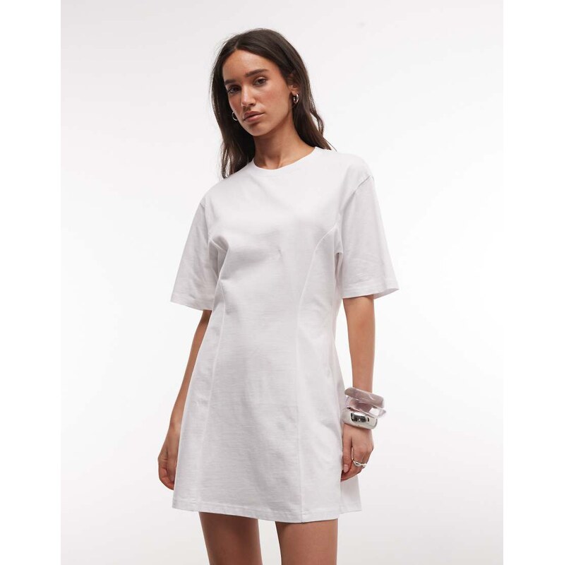 Monki contoured t-shirt mini dress in white
