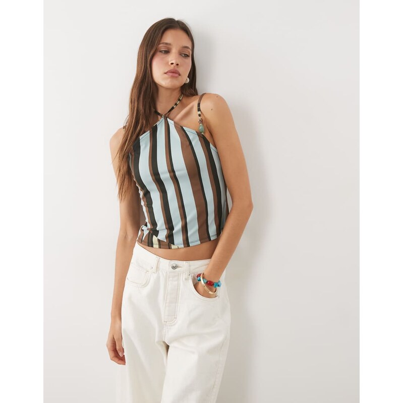 ASOS DESIGN halterneck top in stripe print-Multi