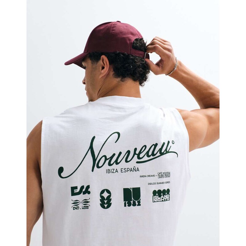 ASOS DESIGN oversized tank with nouveau graphic in white