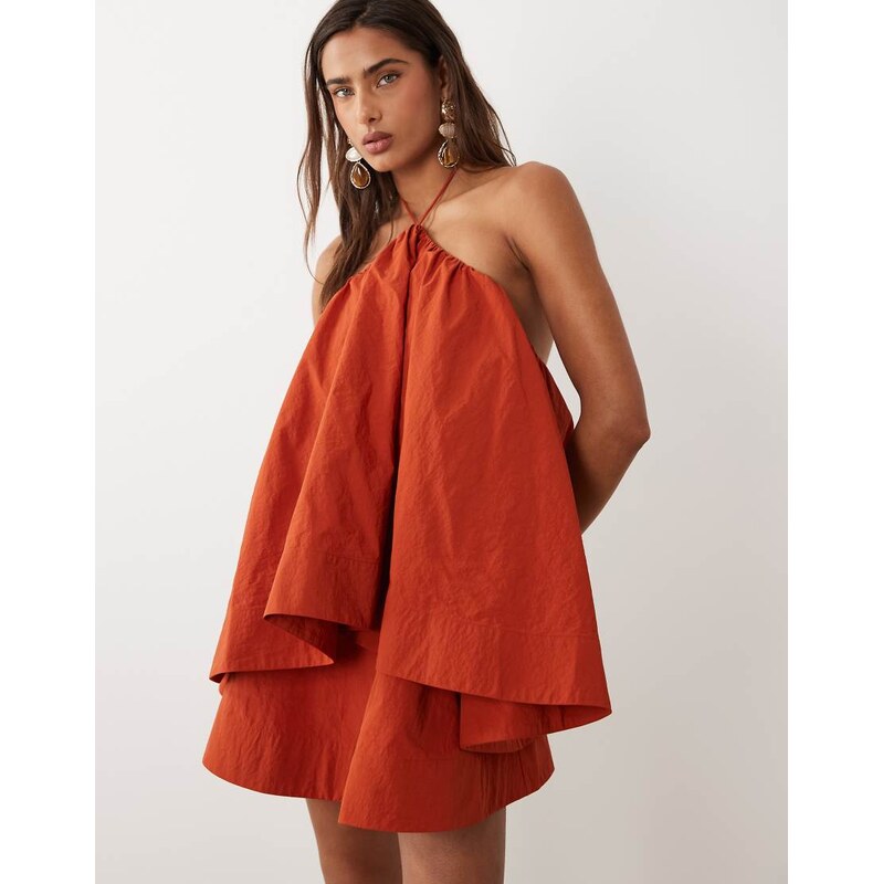 ASOS DESIGN halter neck trapeze mini dress in rust-Multi