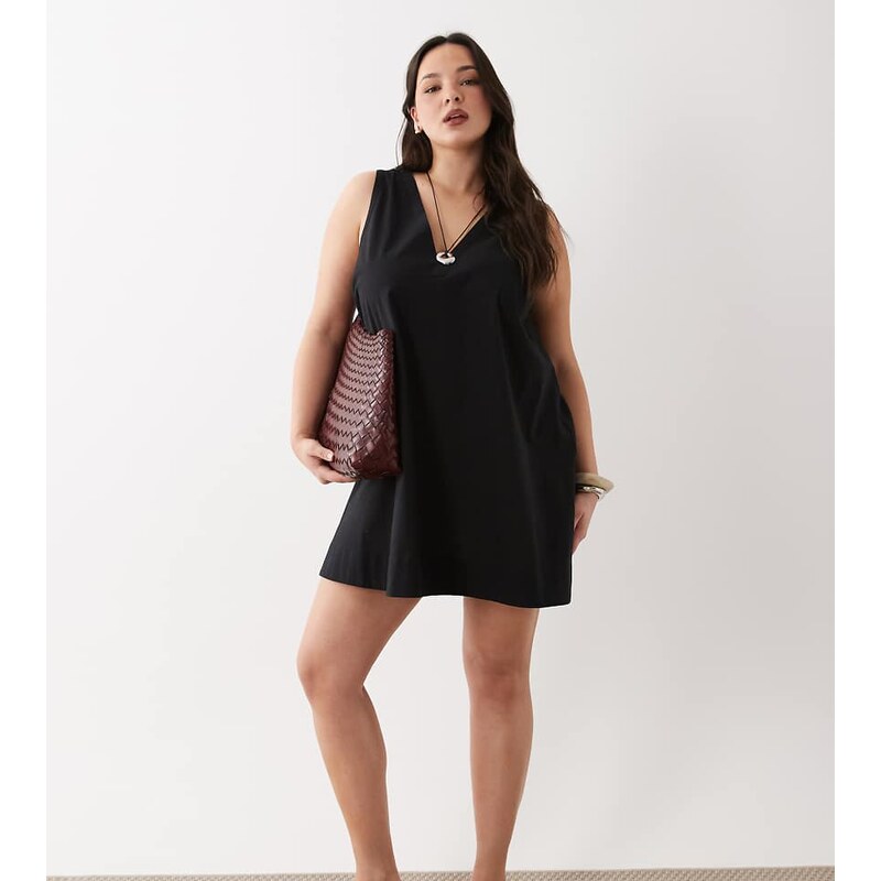 ASOS Curve ASOS DESIGN Curve cotton linen v neck smock mini