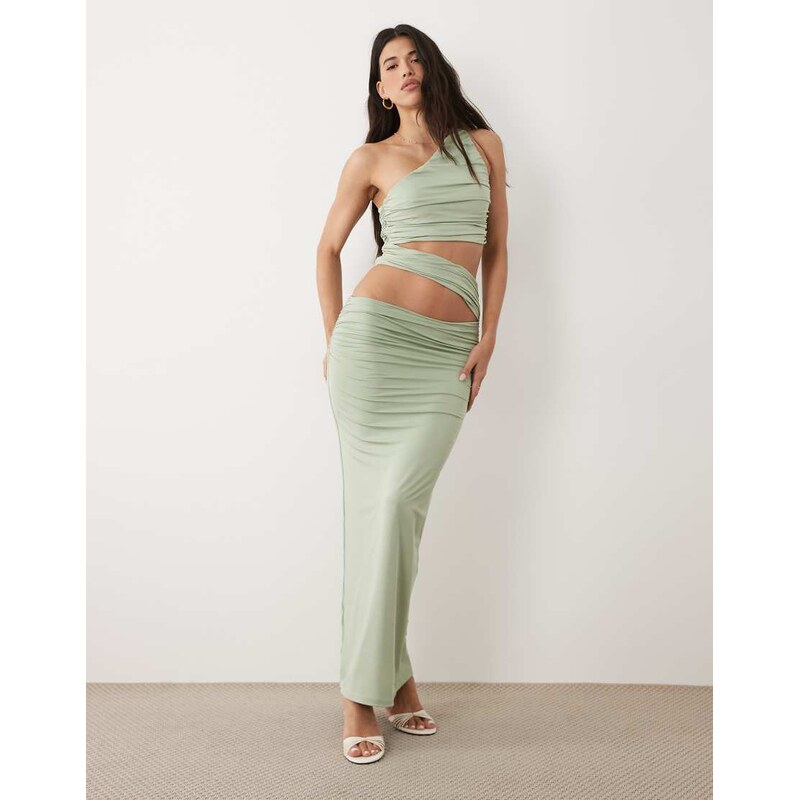 Aria Cove double layered slinky ruched detail one shoulder cut