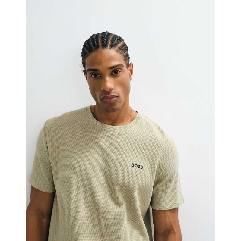 BOSS Bodywear co-ord waffle t-shirt with chest logo in light