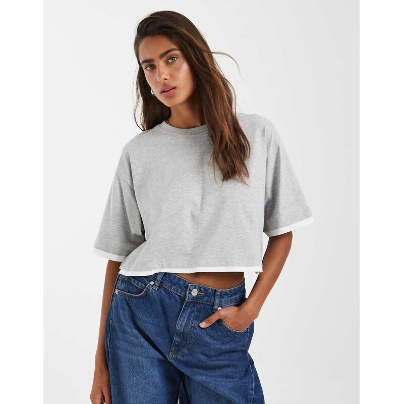 JJXX double layer oversize cropped tee in grey