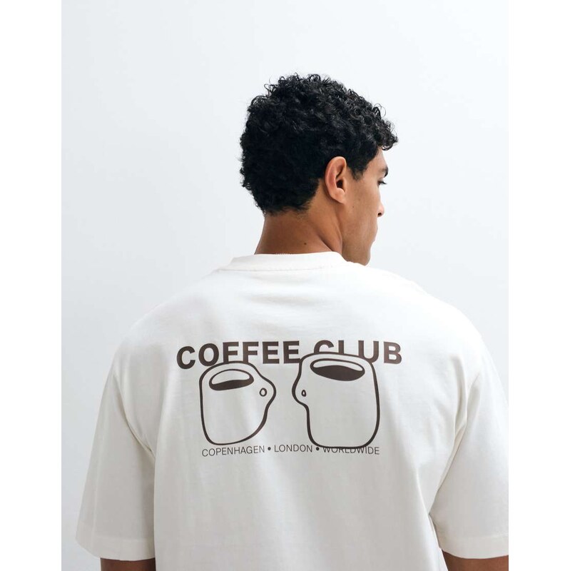 Selected heavyweight boxy fit t-shirt with brown coffee club
