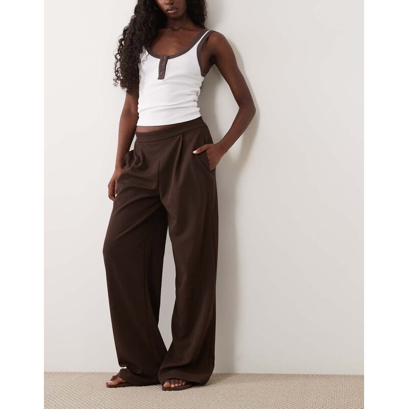 Vila wide leg pleated trousers in chocolate brown