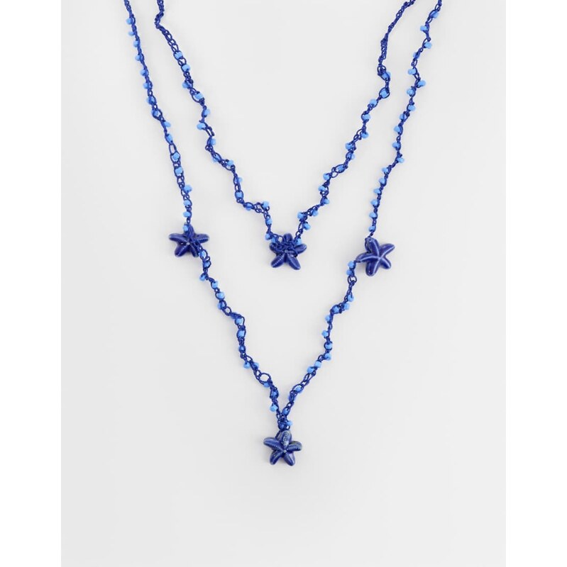 ASOS DESIGN mutli-row necklace with blue cording and starfish