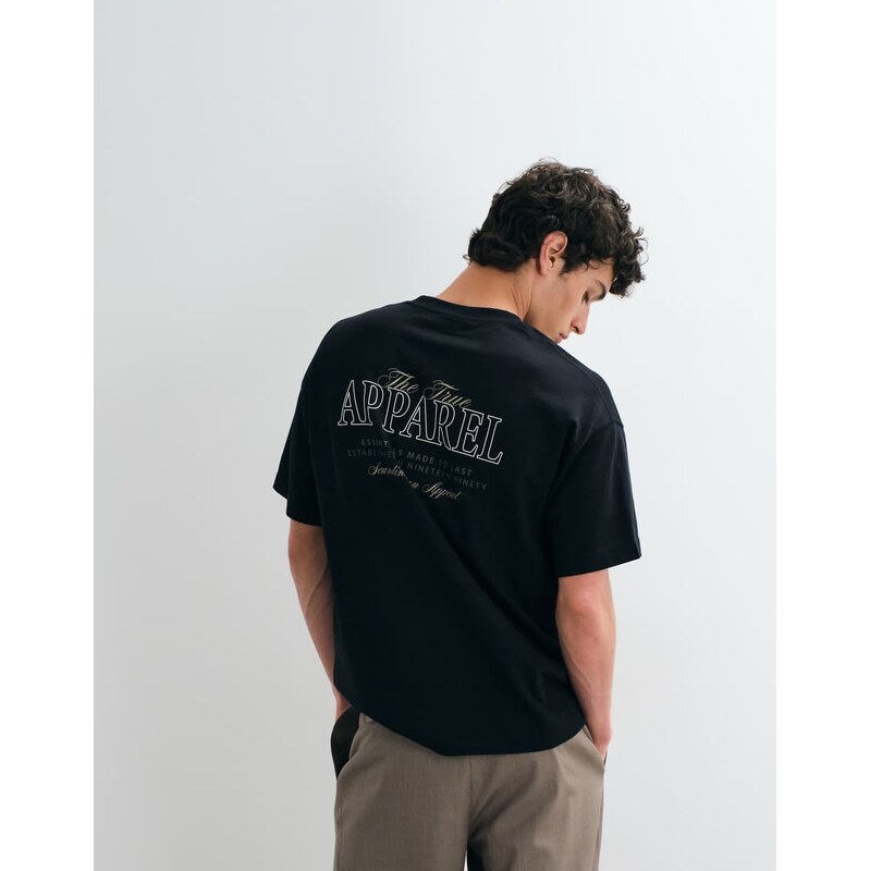 Jack & Jones oversized backprint script t-shirt in black