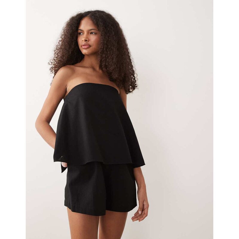 ASOS DESIGN bandeau double layer playsuit in black