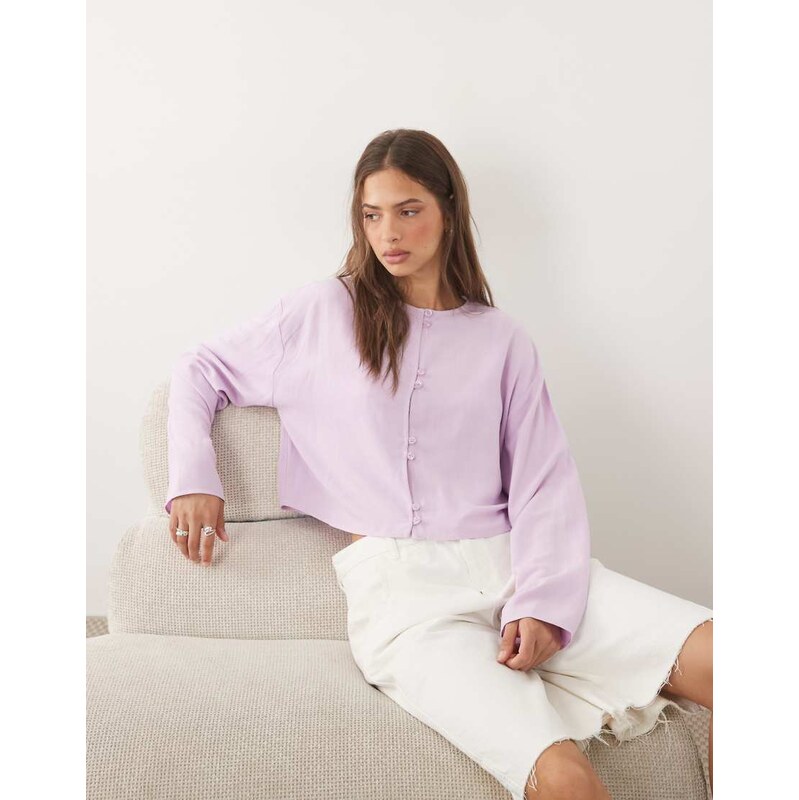 ASOS DESIGN linen blend mandarin style blouse co ord in blush