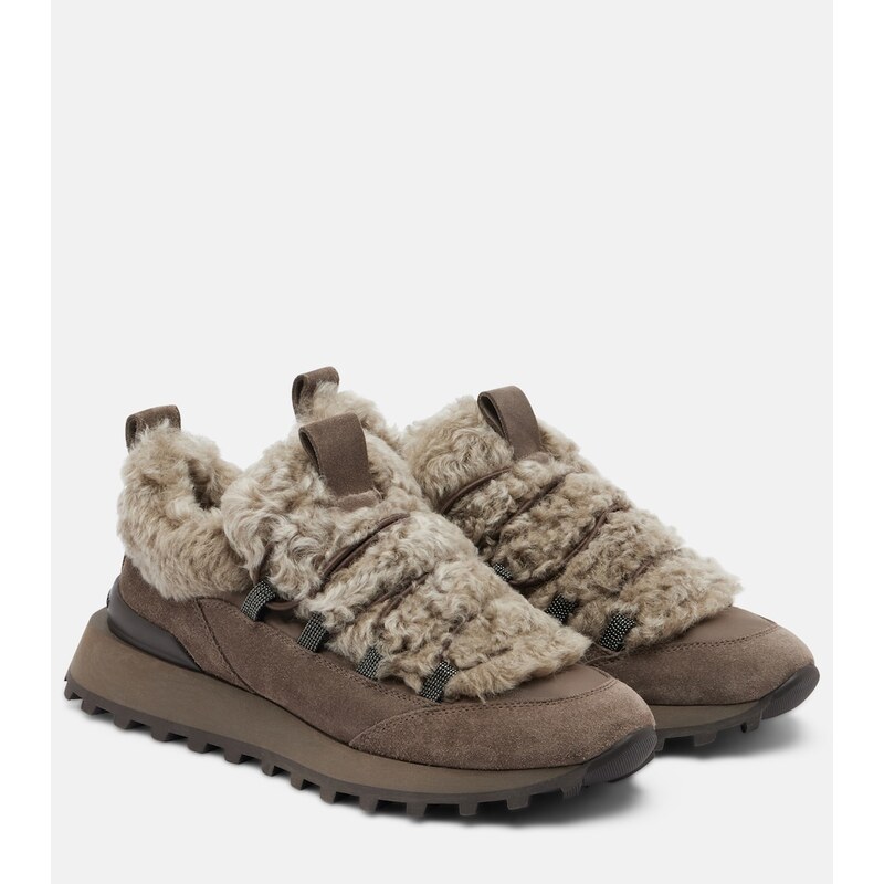 Brunello Cucinelli Monili shearling-trimmed suede sneakers