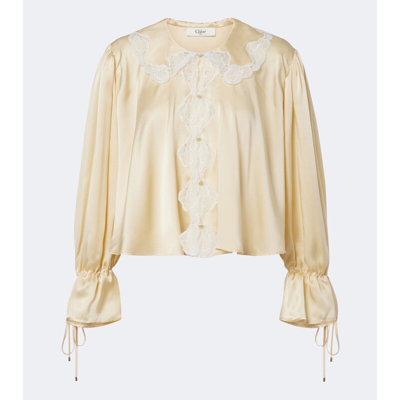 Chloe ChloÃ Lace-trimmed silk satin blouse