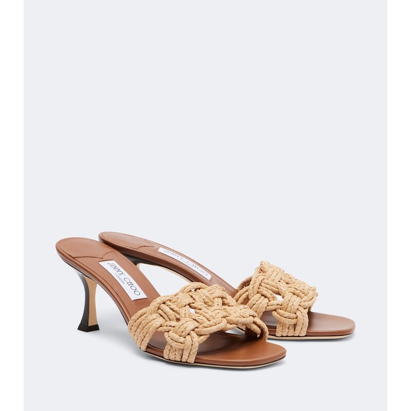 Dámské pantofle Jimmy Choo Chara raffia mules v barvě Tan/Natural