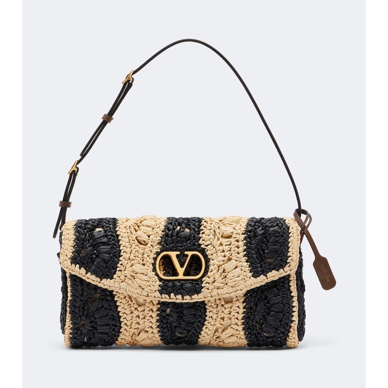 Valentino Garavani DeVain Small raffia-effect shoulder bag