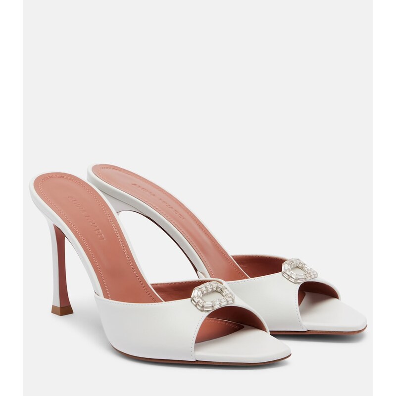 Amina Muaddi Mini Camelia embellished leather mules