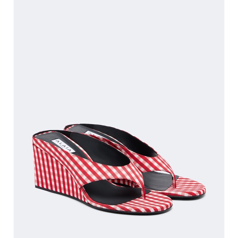 Alaia AlaÃ¯a Cube gingham wedge thong sandals