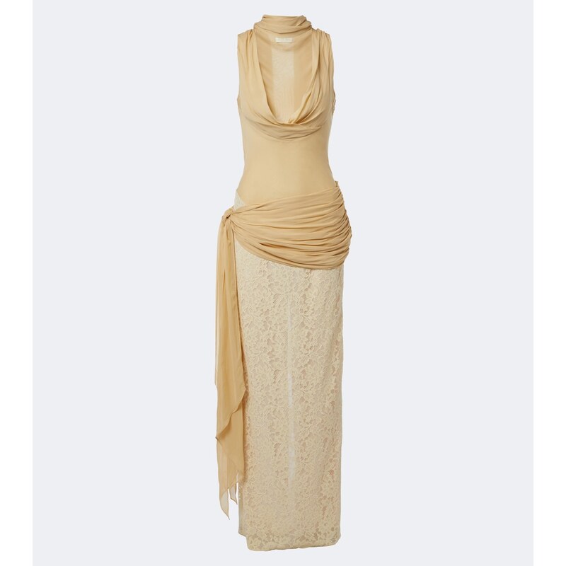 De La Vali Rosa lace-paneled georgette maxi dress