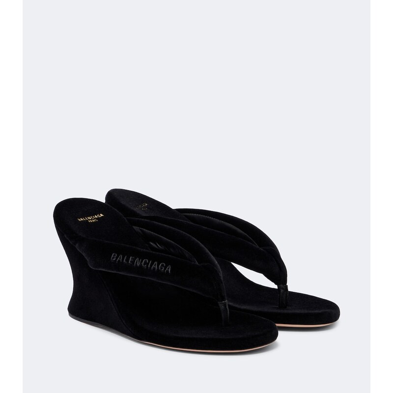 Balenciaga Gaeta velvet wedge thong sandals