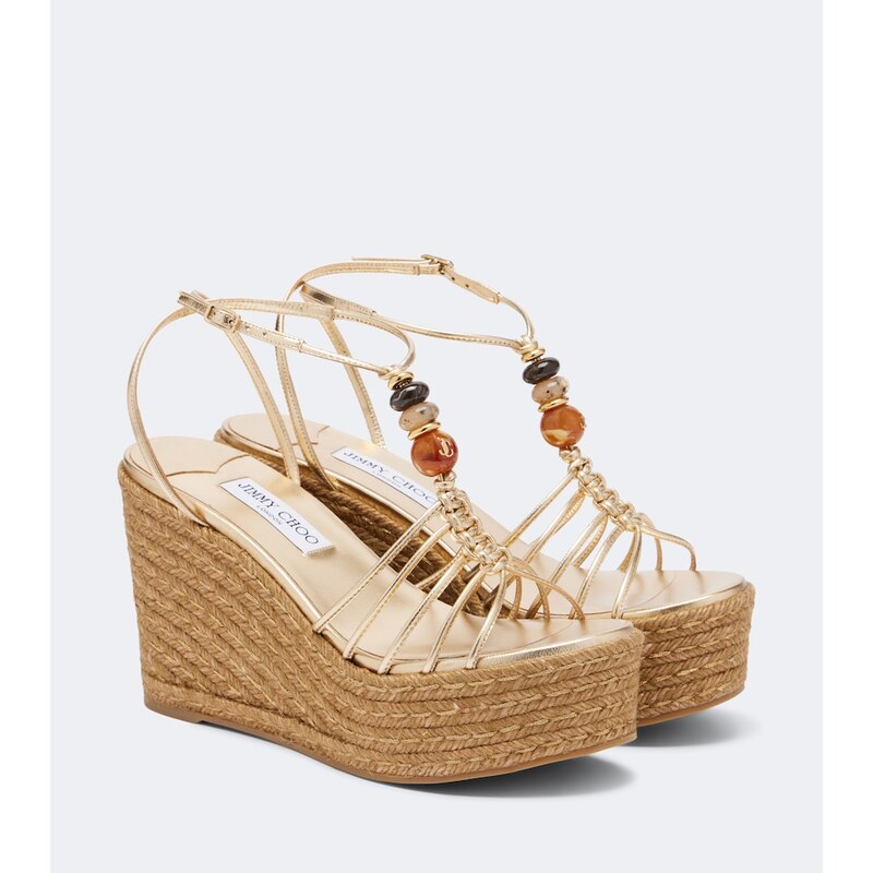 Jimmy Choo Lemi embellished leather wedge sandals