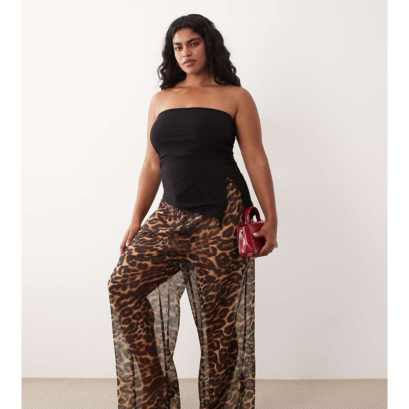 ASOS Curve ASOS DESIGN Curve sheer animal print beach trouser