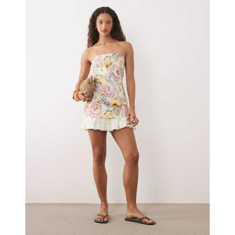 ASOS DESIGN cotton sateen bandeau mini sundress with ruffle hem