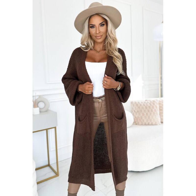 Numoco basic Numoco Cardigan - dlouhý svetrový plášť s kapsami -