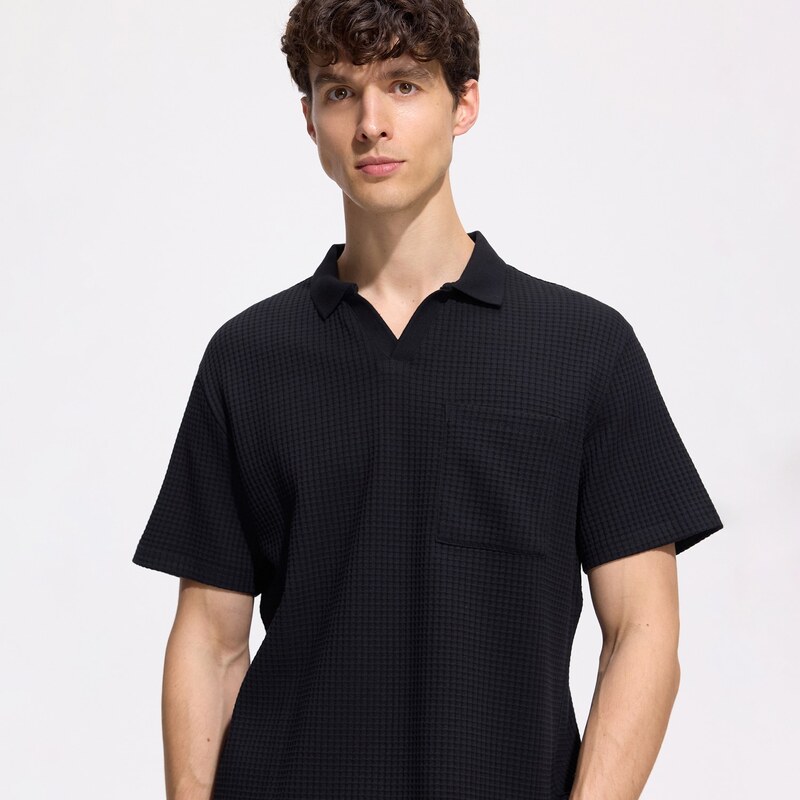 Reserved - Strukturální polo tričko comfort fit - černý
