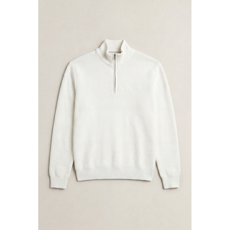 SVETR GANT COTTON TEXTURE HALF ZIP EGGSHELL