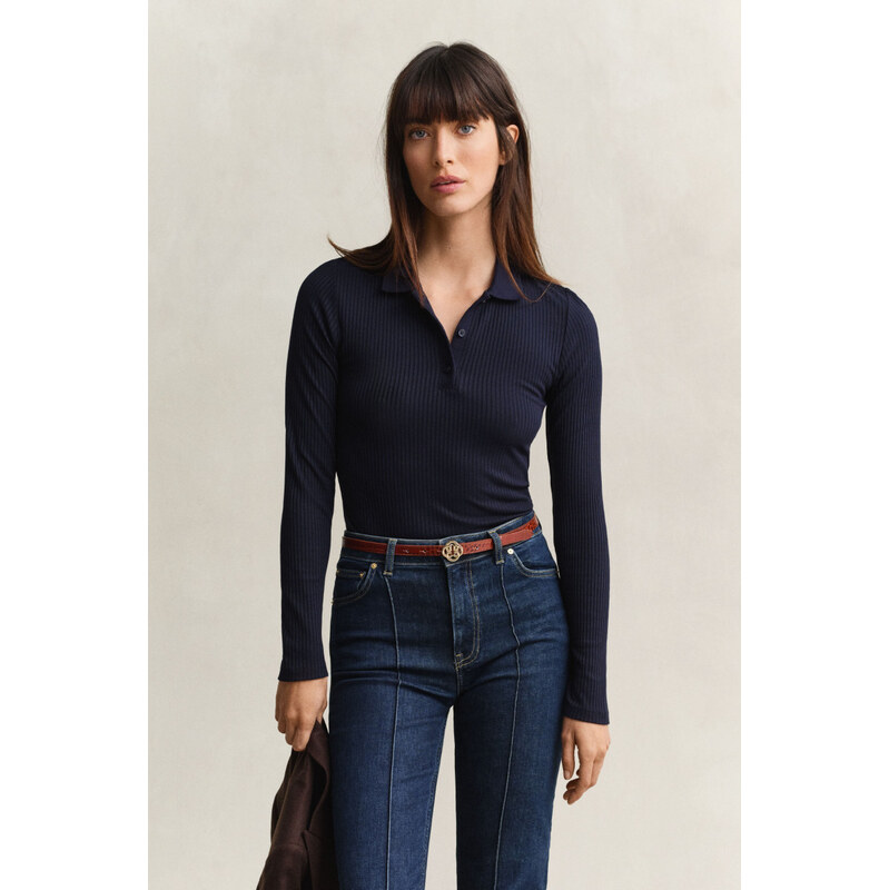 POLOKOŠILE GANT SIM RIBBED LS POLO EVENING BLUE